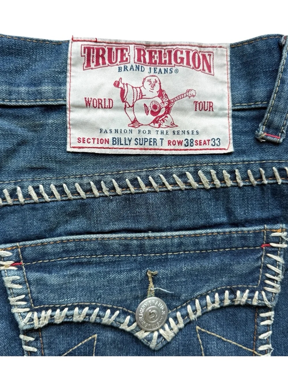 True Religion Billy Super T Jeans 38x33 Big Stitch Y2K Flap Pocket Denim Blue
